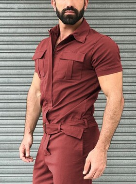 Men's pants casual jumpsuit suit belt overalls jumpsuit
