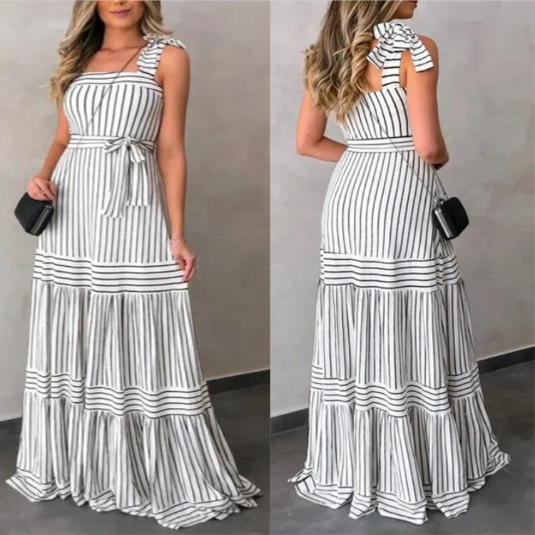 2021 striped dress new product suspender long skirt women