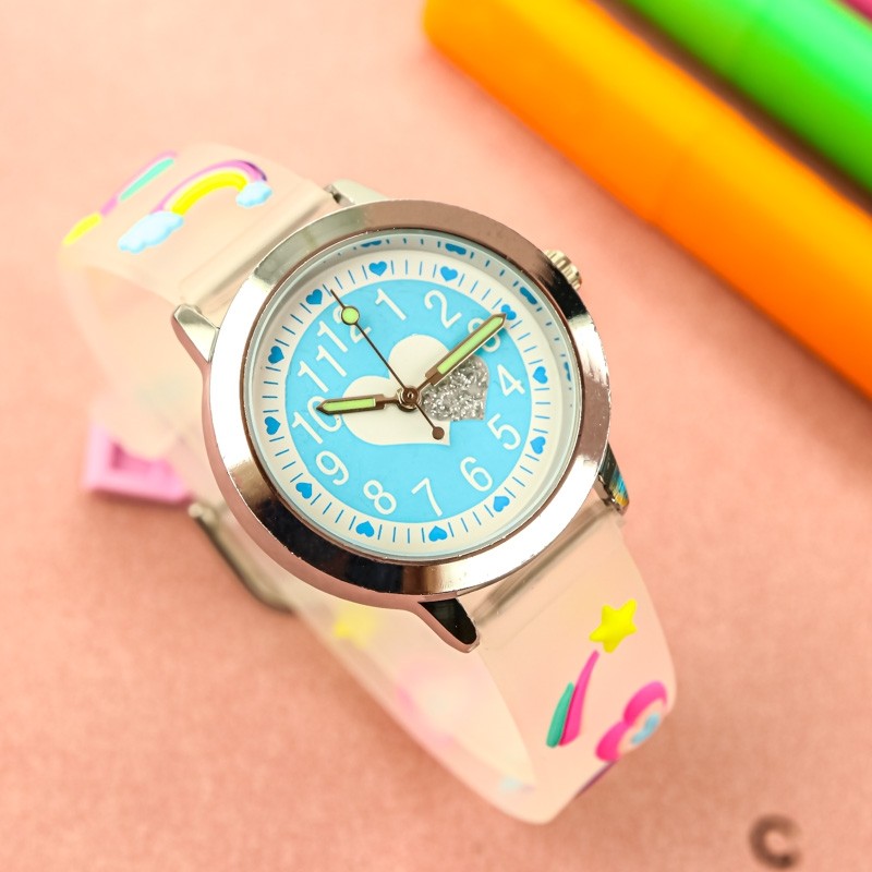 可爱粉钻爱心儿童手表小学生3-9岁小朋友透明带电子表女孩百搭表,淘宝优惠券,粉丝福利购,淘宝优惠卷