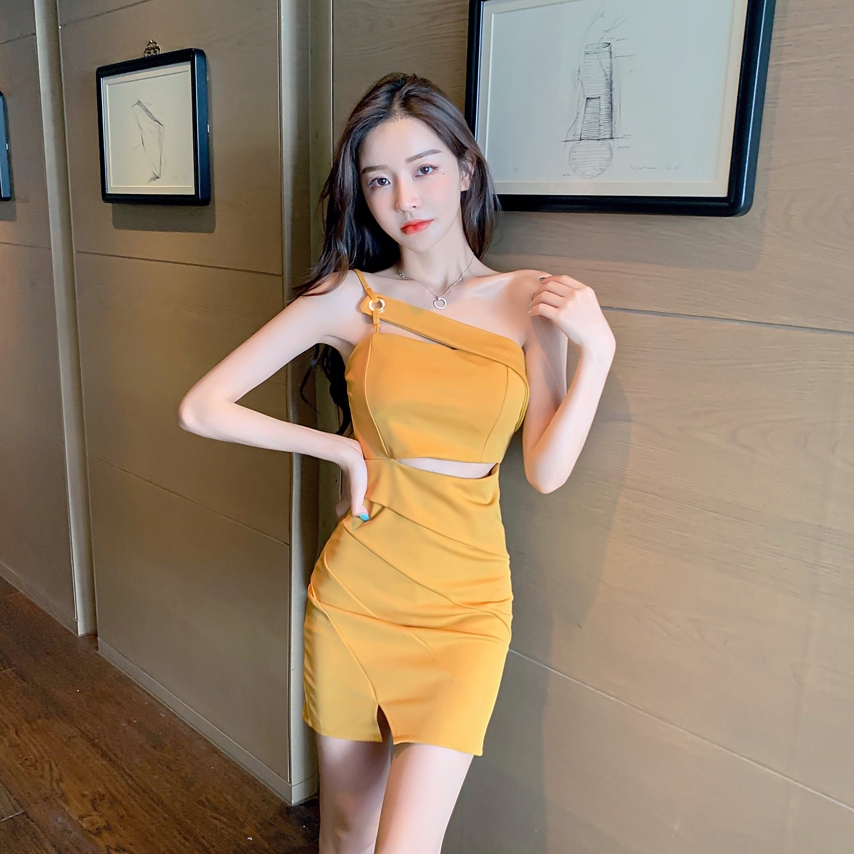 单肩吊带裙镂空包臀裙连衣裙女夏季新款夜场气质辣妹裙子女工作服