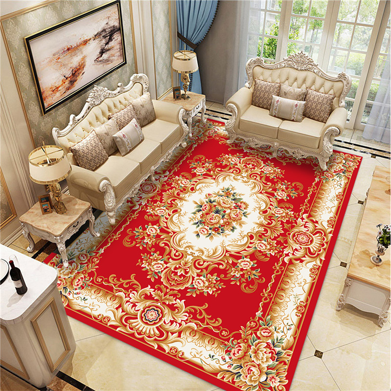 欧式美式大地毯大面积客厅地毯茶几沙发书房地毯富贵花卉图案水洗