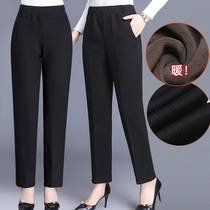 Mother Plus Suede Pants External Wear Thickening Middle Aged Woman Pants Loose Straight Barrel Middle-aged Spring Autumn Winter Style Warm Cotton Pants