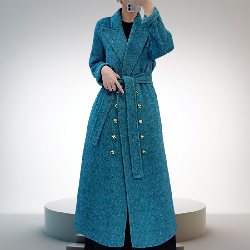 Silk rabbit velvet long slim woolen coat factory direct sale