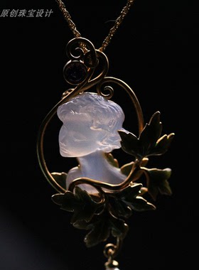 原创设计丨魔法奇缘蛋白石人像雕刻银镀金珐琅新艺术风格小众首饰