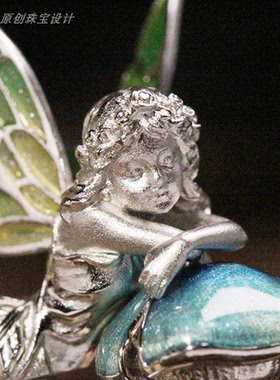 原创设计丨S925银雨林系列抱蘑菇精灵戒指珐琅戒指新艺术风格活围