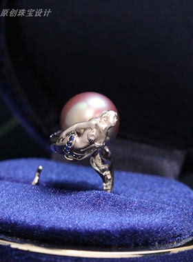 致敬经典丨S925银天然爱迪生珍珠戒指人与传奇鲛人戒指新艺术风格
