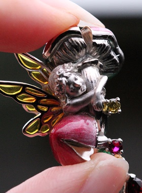 原创设计丨S925银镀金童话系列蘑菇精灵石榴石透辉石吊坠