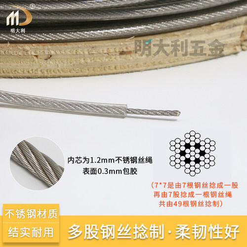 304不锈钢1.5mm钢丝绳 升降晾衣架专用绳包胶钢丝绳钢丝线 - 图0