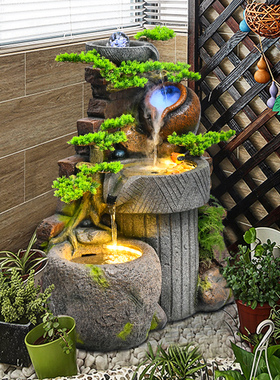 大型太阳能假山流水喷泉瀑布造景室内阳台户外庭院水景观鱼池摆件
