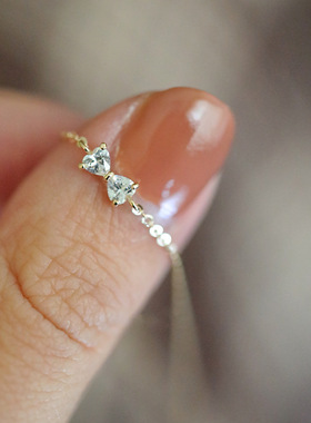 S925纯银镀14K金 细闪精致蝴蝶结手链微镶锆钻小清新文艺风女礼物