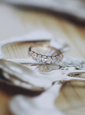 S925纯银镀18K金梨形梯形排钻锆石戒指异形钻轻奢小众设计开口戒