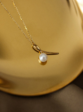 S925纯银镀K金单颗珍珠项链叠戴感气质优雅温柔简约女吊坠锁骨链