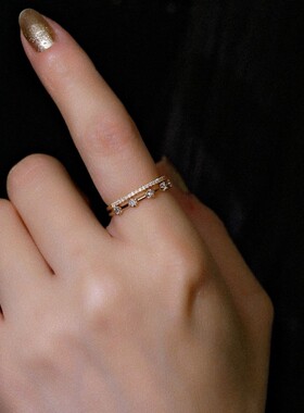 「杜松」S925纯银镀18k金锆石排钻戒指环圈百搭配女