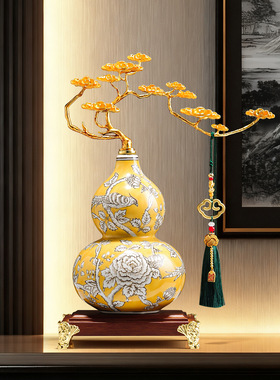 手绘珐琅彩祥云葫芦摆件高档招财客厅电视柜酒柜装饰乔迁新居礼品