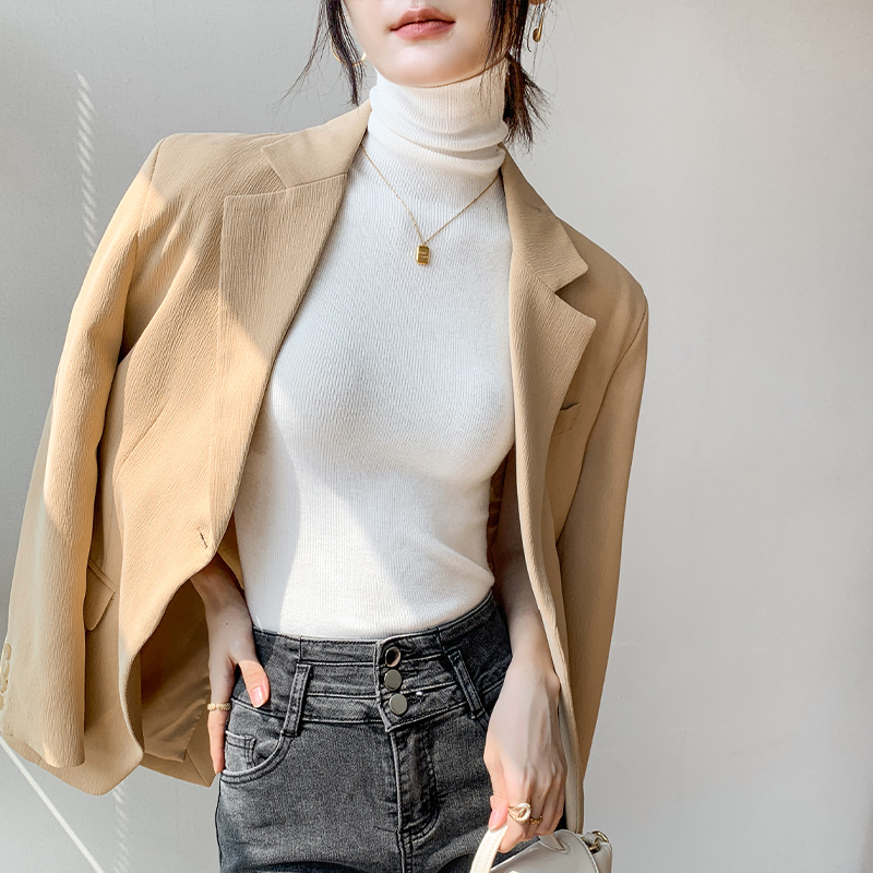 羊毛高领打底衫女2025春季修身显瘦毛衣堆堆领背心内搭无袖针织衫 - 图2