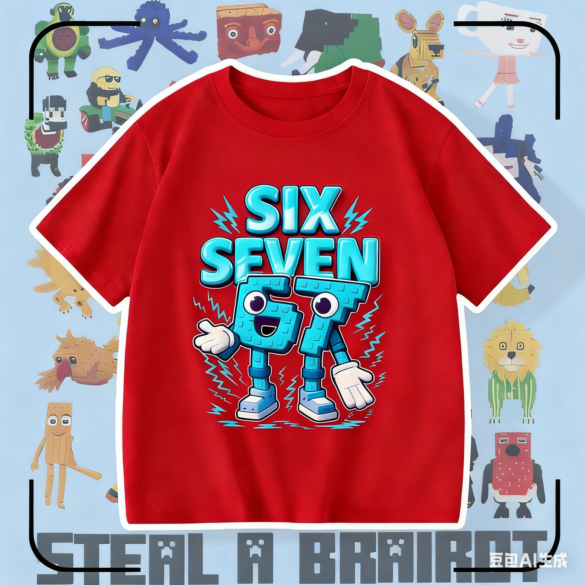 跨境游戏Steal a Brainrot 67号偷走脑红山海经短袖T恤男女童上衣,淘宝优惠券,粉丝福利购,淘宝优惠卷