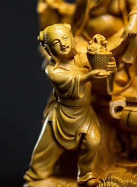 崖柏木雕刻八仙过海人物桌面小摆件工艺品家居风水摆设贺寿送礼品