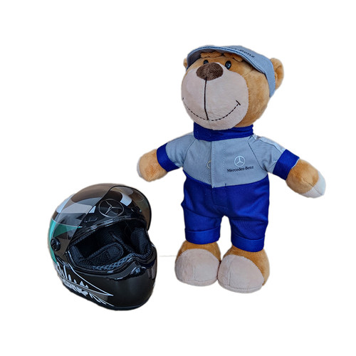新款奔驰小熊公仔玩偶汽车4S店车载装饰礼品毛绒玩具布娃娃头盔熊 - 图3