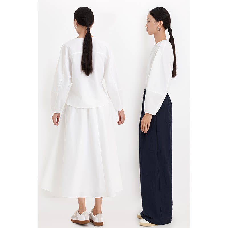 CR衬衫衬衣上衣收腰显瘦简约设计款白色春秋装新款气质法式女装