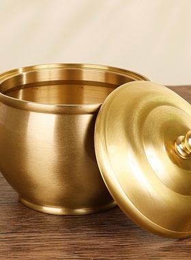 纯铜香粉罐中式桌面，供桌纯黄铜