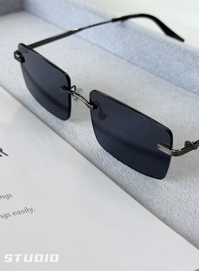 韩版复古无边框大脸男士墨镜遮阳