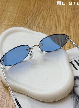 中古风小框时髦蓝色墨镜防紫外线