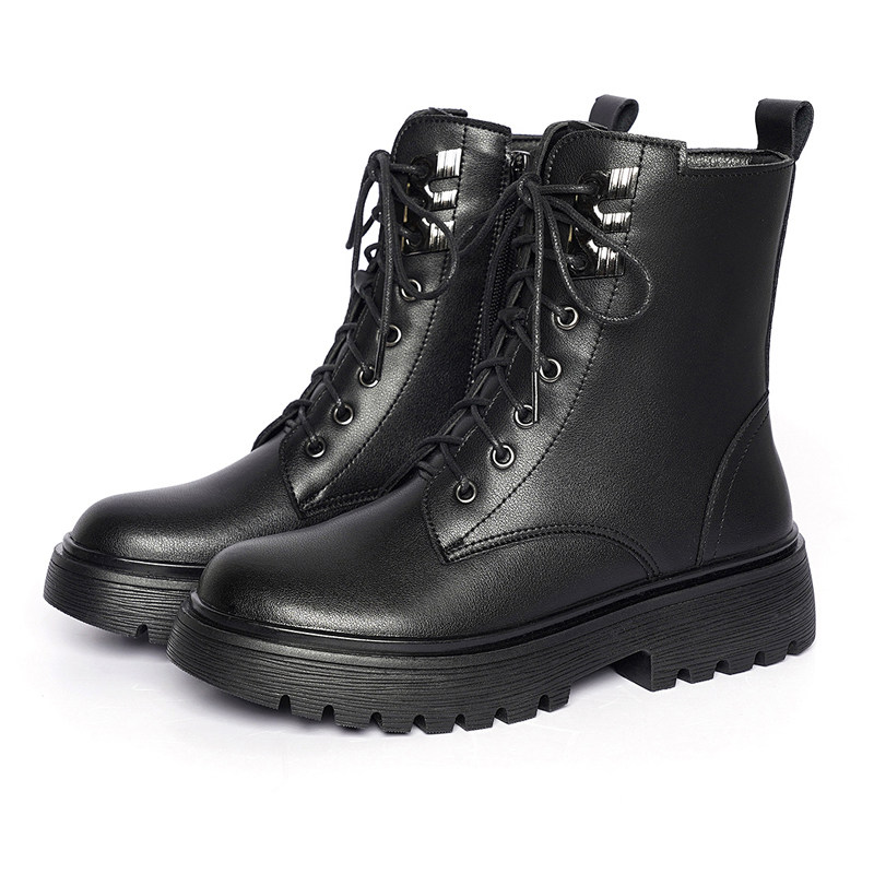 2026 Autumn and Winter Martin boots women's genuine cowhide soft-soled genuine leather short boots plus velvet women's boots flat-soled British style thick-soled leather boots
