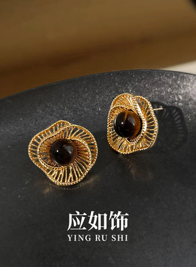 金色老钱风美拉德银针复古耳钉