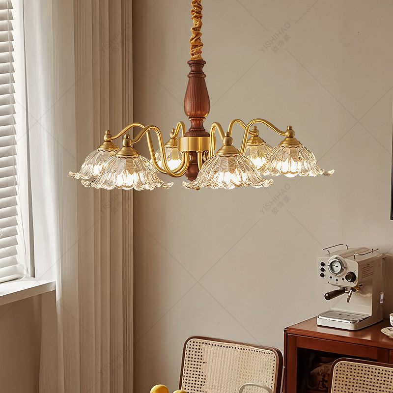 依诗豪 中古奶油风客厅吊灯法式轻奢客厅灯大厅全铜胡桃木灯具,淘宝优惠券,粉丝福利购,淘宝优惠卷