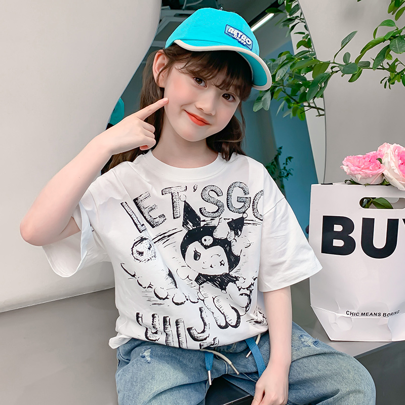 女童短袖夏装2024新款韩版洋气儿童t恤夏季小女孩半袖体恤上衣潮-图1