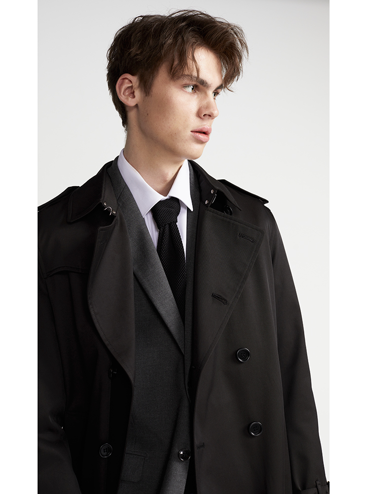 新款秋季男士风衣中长款男装青年商务休闲英伦修身黑色翻领潮外套-图1