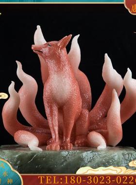 汉白玉/树脂摆件《九尾狐狸》白狐红狐灵狐桌面动物摆件