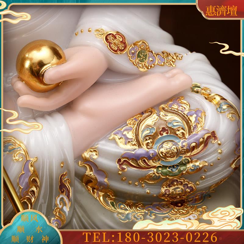 佛具石雕汉白玉彩绘贴金地王佛像家用供奉摆件娑婆三【议价】 - 图2