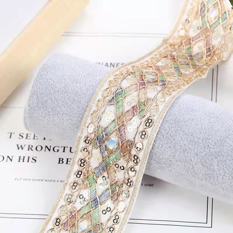 白色傣族服装花边辅料 刺绣菱形亮片织带手工diy服装领口配饰花边,淘宝优惠券,粉丝福利购,淘宝优惠卷