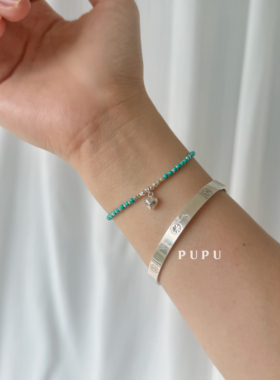 PUPU手作极细绿松石爱心吊坠纯银手链小众简约百搭