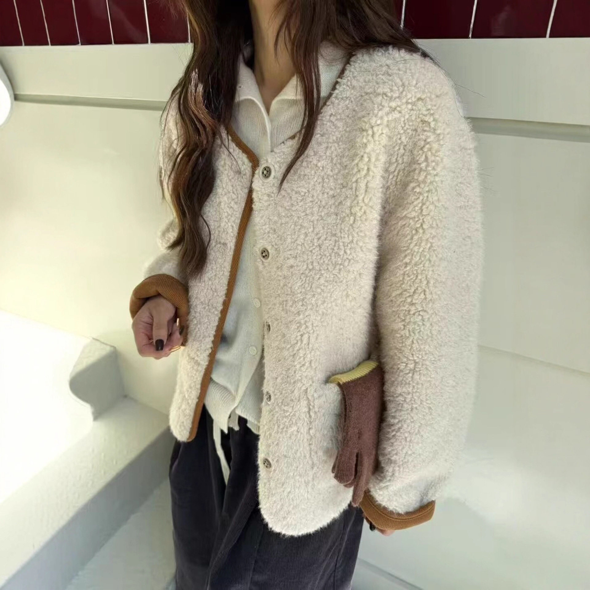 今年流行特惠韩版小香风撞色拼接皮毛一体外套女2025秋冬款加厚,淘宝优惠券,粉丝福利购,淘宝优惠卷