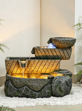 仿石水景LED灯光多层流水摆件