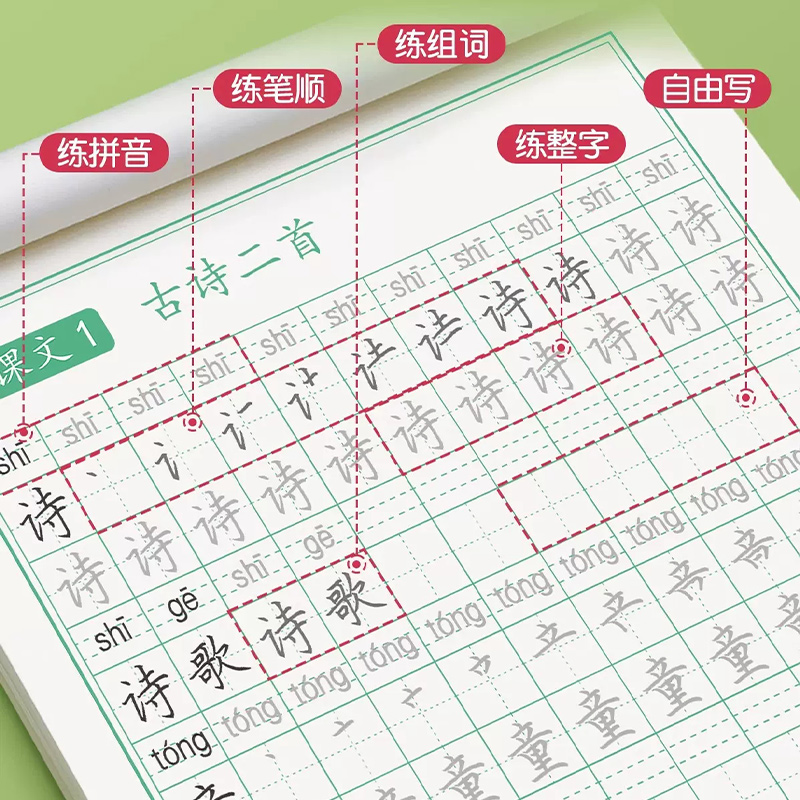 二年级练字帖上册下册小学生专用语文生字同步练字帖人教版语文字帖楷书儿童正楷书法笔画笔顺练字本偏旁部首每日一练字帖课课练字-图1