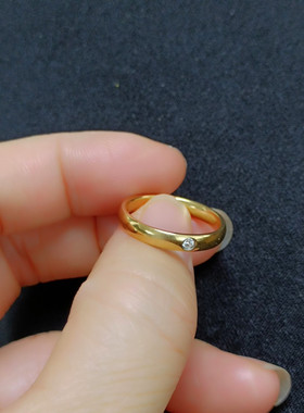 小众设计时尚简约气质镶钻单钻钛钢金色光面戒食指戒指女不易掉色