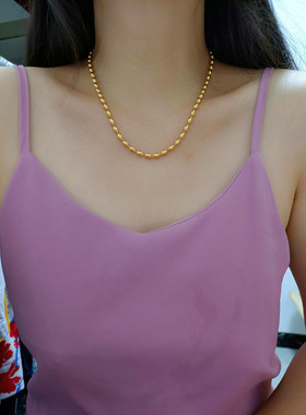 钛钢镀金圆珠女个性椭圆珠项链