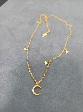 HuoTing钛钢闪o月亮星星项链