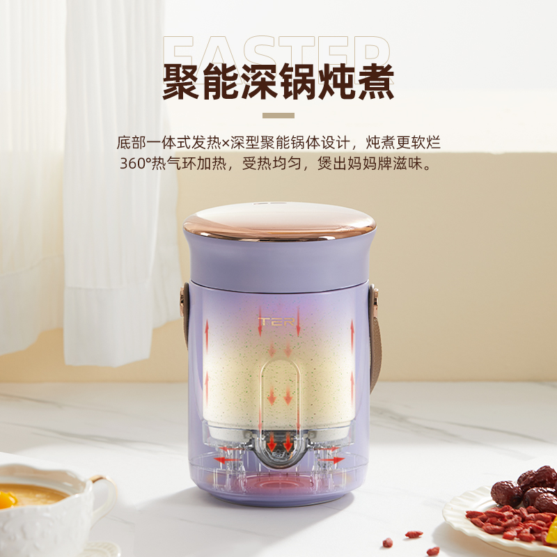 ter旗舰店TER小电炖锅小圆镜家用便携炖煮锅隔水炖盅燕窝熬粥煲汤煮粥神器2