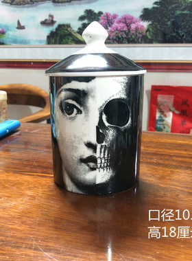出口意大利人脸陶瓷香薰蜡烛罐储物罐复古装饰725CC摆件收纳罐