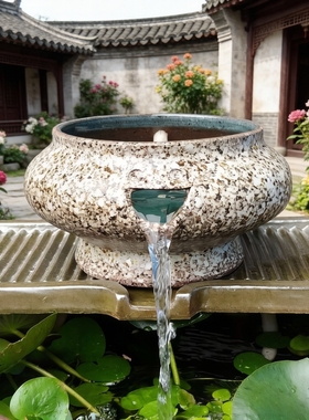 流水罐流水摆件古法养鱼流水陶罐水循环过滤增氧陶瓷鱼缸流水摆件