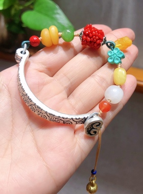 纯银配件半镯搭配水晶玉石手链