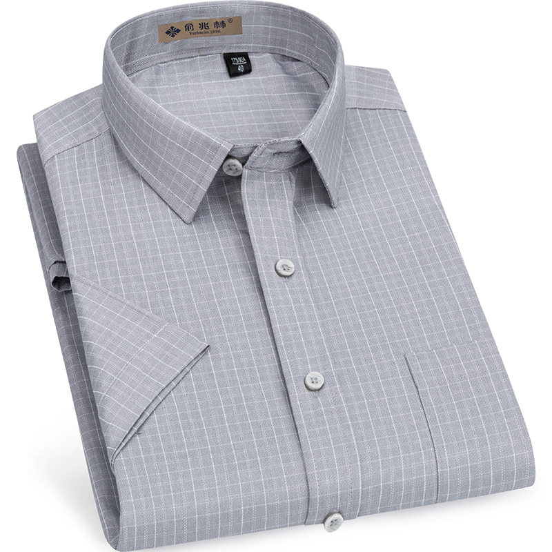 俞兆林夏季短袖2020灰色格子装衬衫 瑞飞服饰衬衫