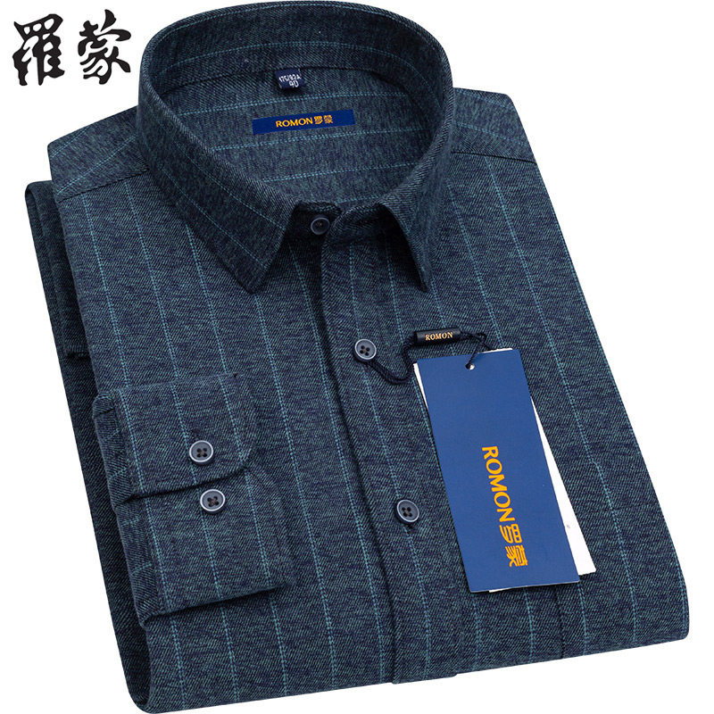 罗蒙长袖纯棉磨毛格子灰色秋季衬衫 瑞飞服饰衬衫