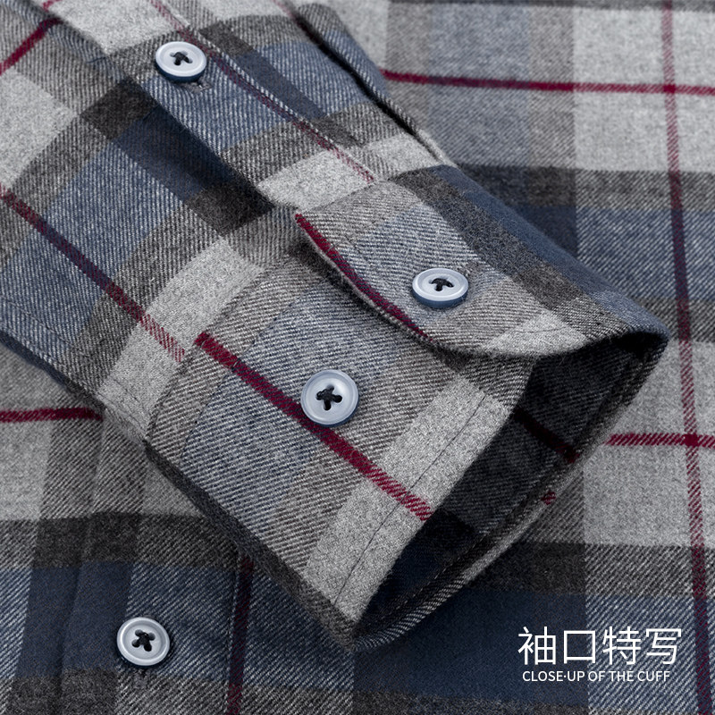 俞兆林长袖纯棉灰色格子中年衬衫 瑞飞服饰衬衫