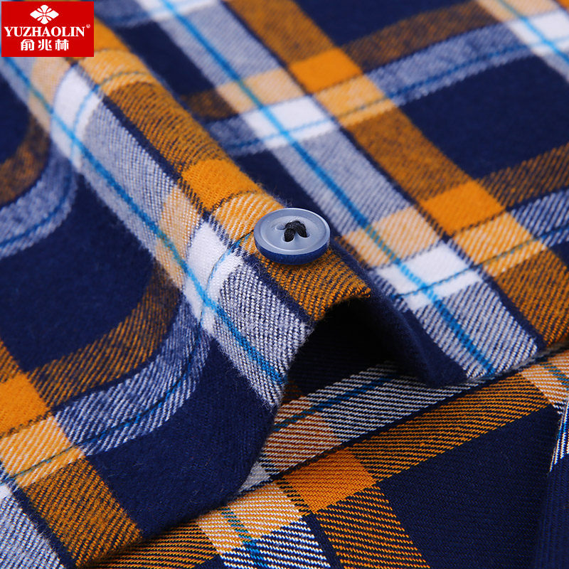俞兆林长袖2019秋黄蓝格青中年衬衣 瑞飞服饰衬衫