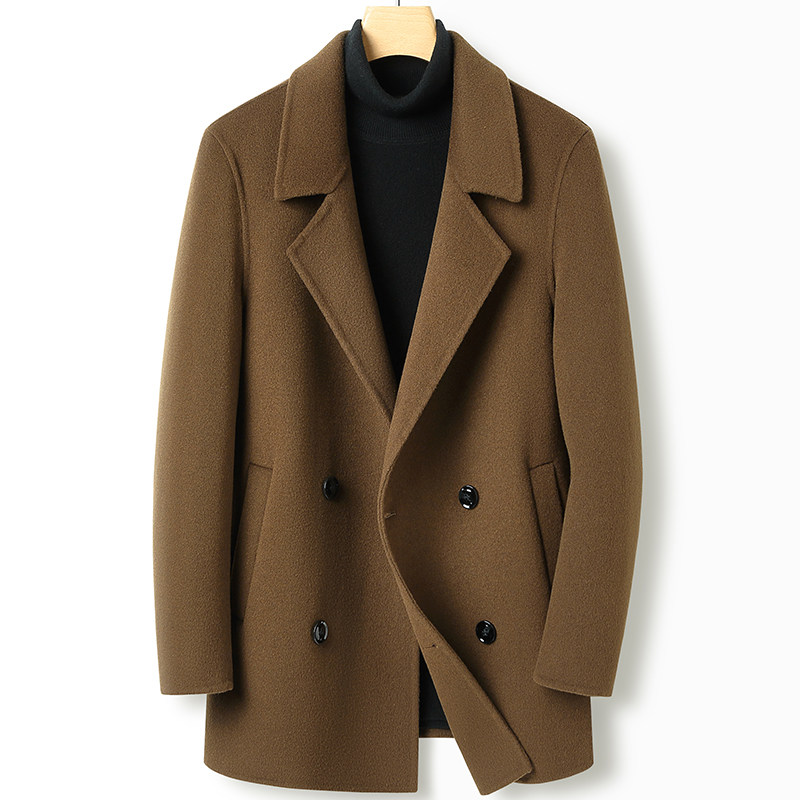 双面绵羊毛呢大衣男冬季双排扣休闲中短款韩版呢子大翻领风衣外套,淘宝优惠券,粉丝福利购,淘宝优惠卷